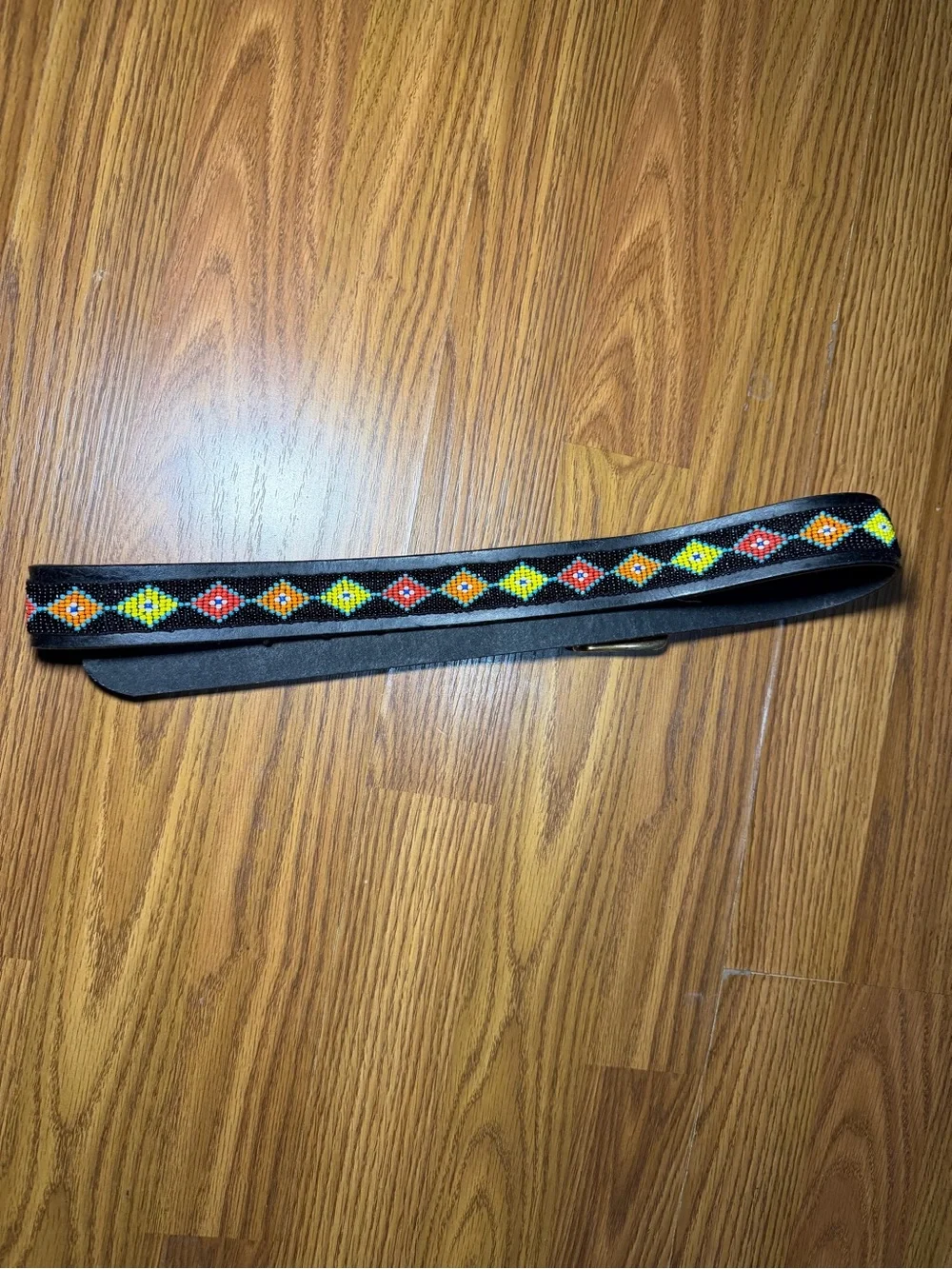 Handmade Boho Aztec Western Festival Beaded Black Belt 36in